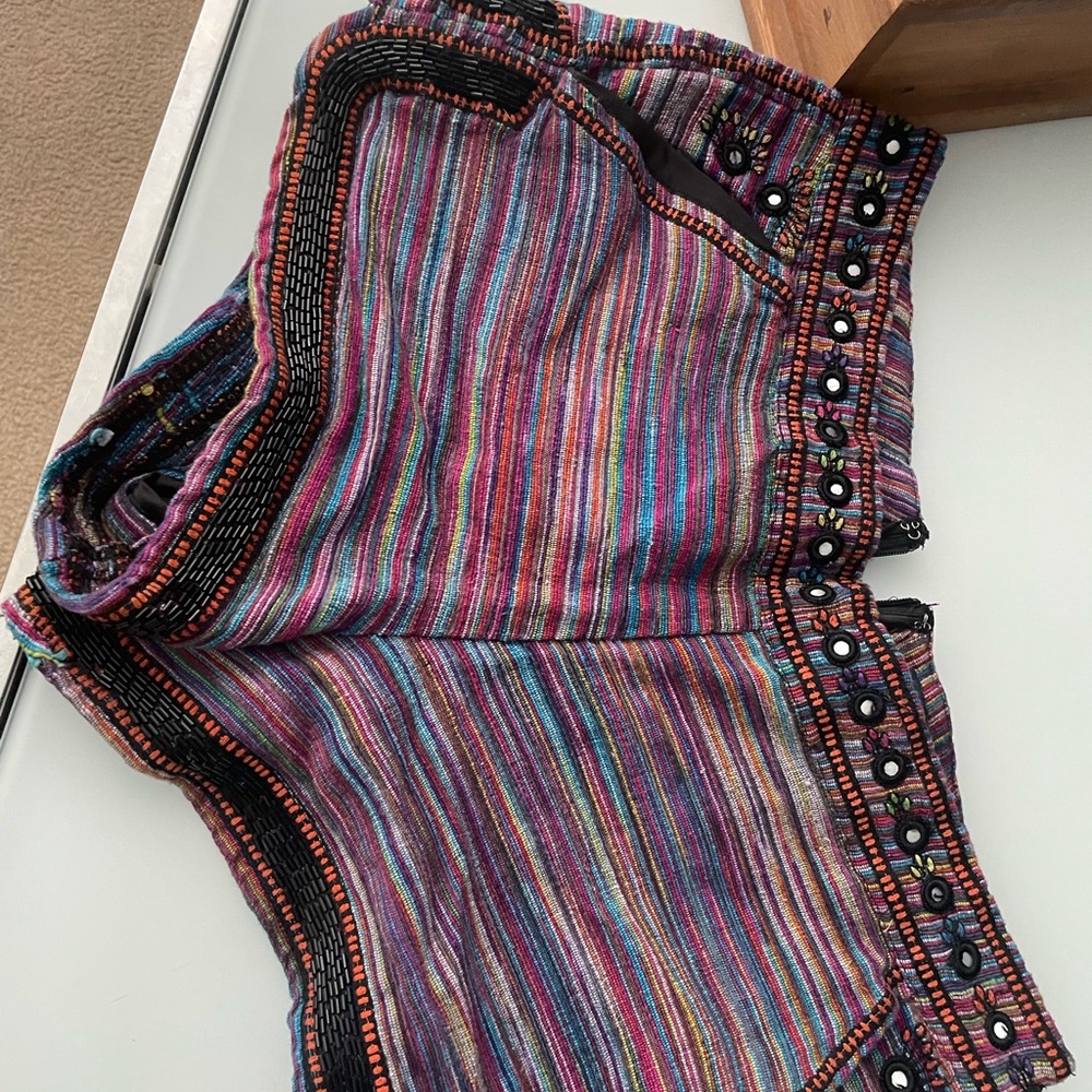 Colorful Striped Shorts with Beaded Trim French connection